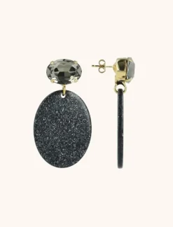 Zwarte Glitter Oorbellen Celia Strass Ovaal S