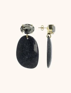 Zwarte Glitter Oorbellen Aurora Ovaal L Strass