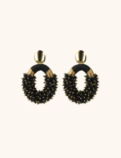 Zwarte Oorbellen Eve Combi Oval L Double Stones
