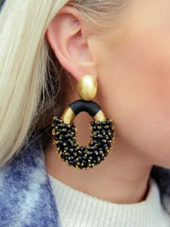 Zwarte Oorbellen Eve Combi Oval L Double Stones