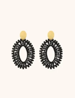 Zwarte Oorbellen Finn Silk Ovaal Open Double Stones M