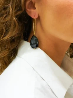 Zwarte Oorbellen Nore Quartz Drop L