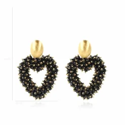 Zwarte Oorbellen Valentina Hart Brushed Oval Double Stones
